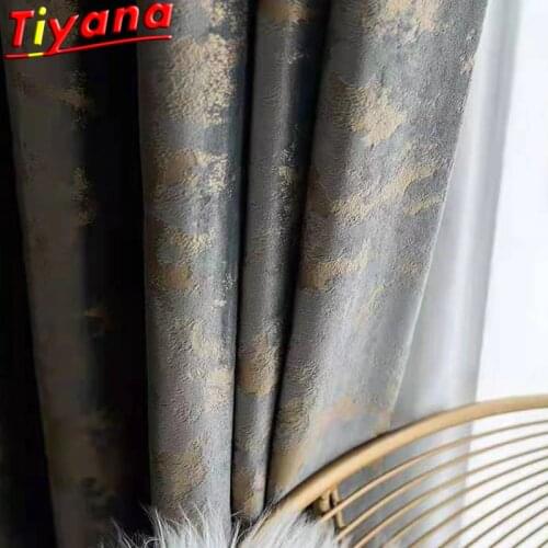 Dark Grey Art Bronzing Cloth Curtains for Living Room Luxury Flocking Blackout Window Drapes for Bedroom*VT*VT