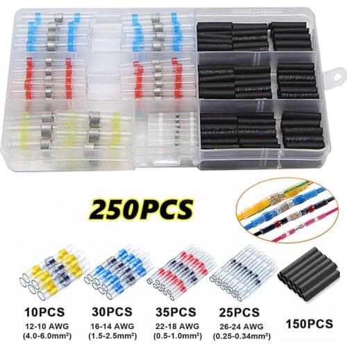 100/250PCS/Set Mix Solder Sleeve Heat Shrink Butt Waterproof Wire Splice Connectors Soldering Tube Terminals