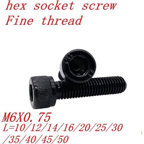 20pcs/lot M6*0.75 Fine thread hex socket screw, thread pitch 0.75mm, m6 fine thread cap head screw