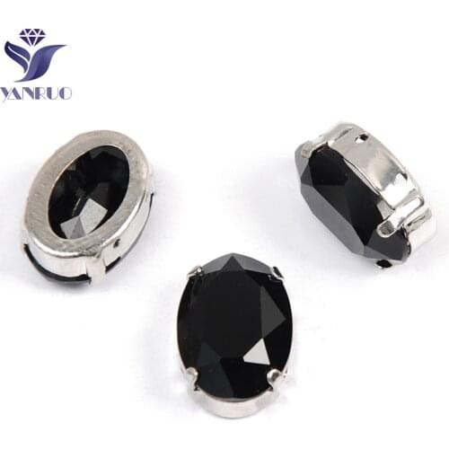 YANRUO 4120 All Sizes Jet Oval Strass Crystal Point Back Black Stones DIY Sew On Rhinestones For Needlework Decoration