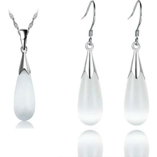 Waterdrop Opal Jewelry Sets 100% Guaranteed Real 925 Sterling Silver Jewelry With White Opal