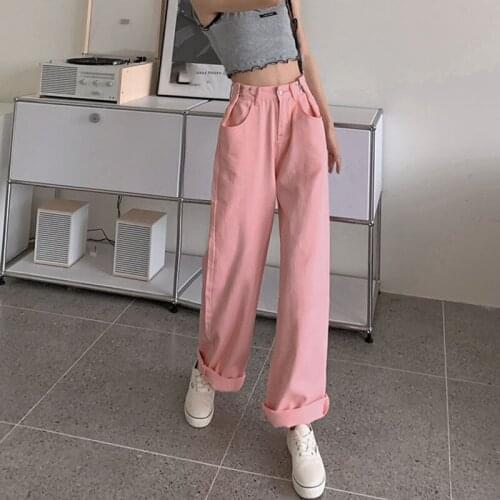 Spring Women Jeans Straight Trousers Vintage High Waist All-Match Loose Denim Pants Retro Loose Trousers Full-Length Jeans
