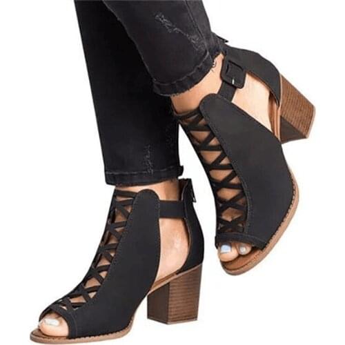 Gladiator Sandals Woman Summer Style High-Heel Vintage Women Black Lace ladies Shoes clear Sandals Pumps Sexy Shoes Size 34-43