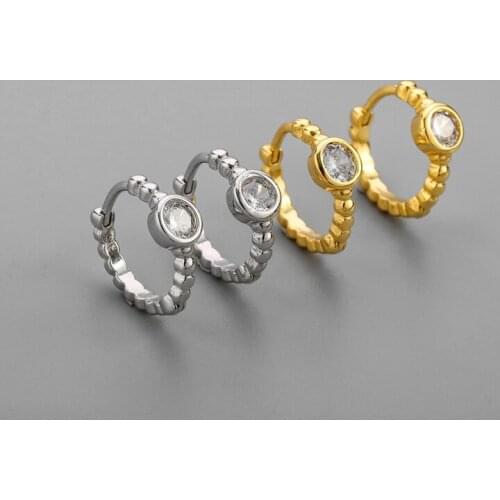 925 Sterling Silver White Zircon Round Charms Piercing Stud Earrings For Women Girls Party Jewelry eh1320