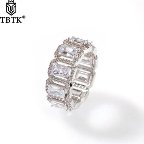 TBTK Fashion 9MM Hollow In The Middle Ring Jewelry New Trendy Cubic Zirconia Cooper Rapper Ring Dropshipping