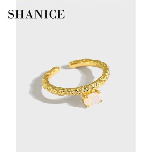 SHANICE Korean S925 sterling silver open ring ins niche design sense nano stone opal texture female ring Adjustable Ring Friends