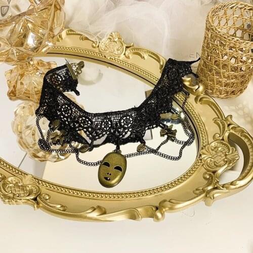 Mask Chain Choker Necklace Layered For Women Lolita Collar Goth Necklaces Aesthetic Jewelry Vintage Halloween Party Choker