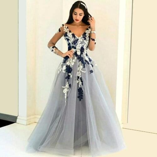 Long Sleeve Prom Dresses for Women Wear Lace Appliques vestido de noiva Abiye Dubai Caftan Muslim Evening Party Gowns 2019
