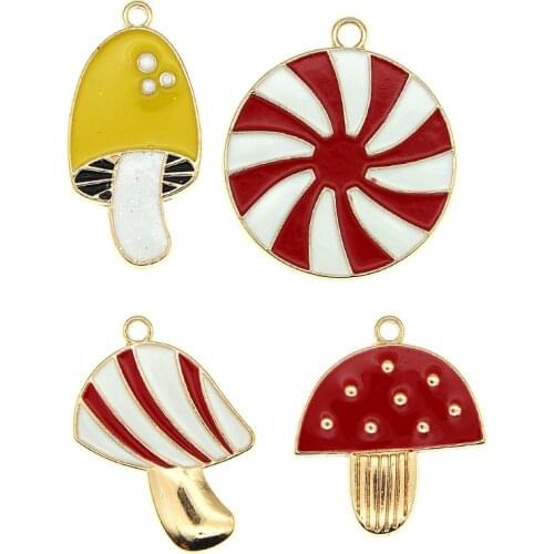 10pcs 14*29mm Enamel Mushroom Candy Charms for DIY Making Pendants Necklaces Earrings Bracelets Handmade Finding Xmas Decoration