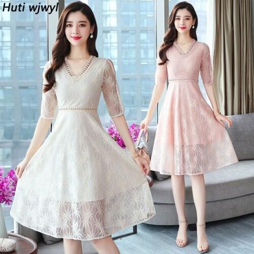 2021 Summer Elegant Pink Lace Mesh Sexy Midi Dresses Plus Size Vintage Solid Beach Sundress Women Bodycon Party Casual Vestidos