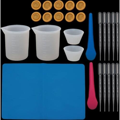 27Pcs Reusable Silicone Resin Kit 100ml Measuring Mixing Cups Stir Stick Pipette