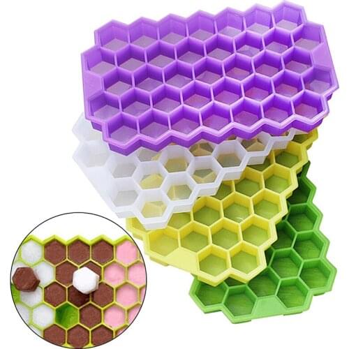37 Cubes Home Honeycomb Shape Silicone Ice Cube Tray Mold Storage Container