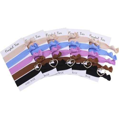 5/8"rubber Elastic Hair Ties for women girls Hair Accessories 5pcs/set 5 sets/lot with gold heart charm