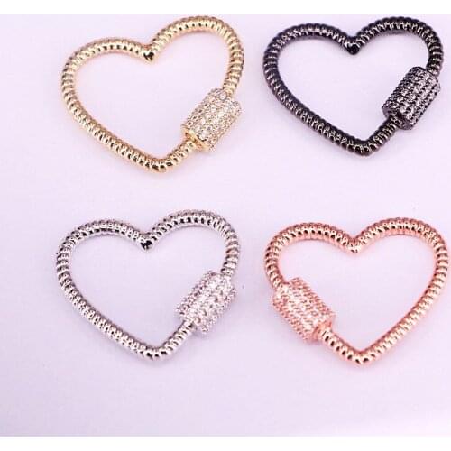 6PCS, Heart Shape cz clasp, Gold, Silver Color, Rose gold, Gunmetal Color, Findings