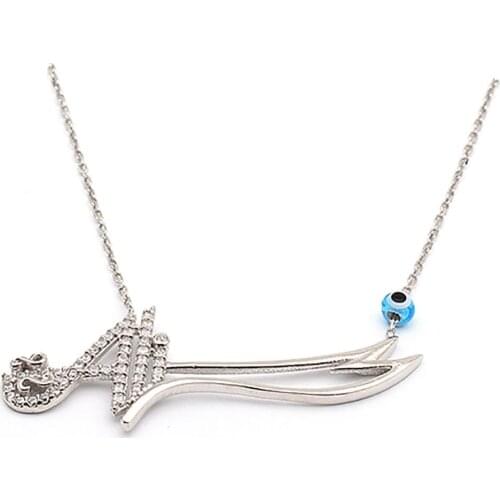 925 Sterling Silver Women Necklace with Evil Eye and Hz. Ali Design