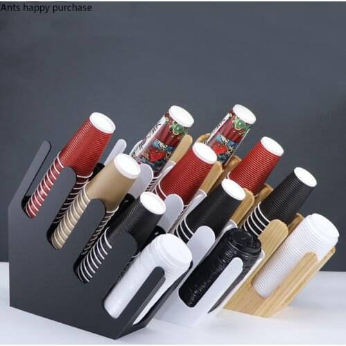 Acrylic Wooden Cup Holder Milk Tea Shop Coffee Shop Cup Storage Rack Plastic Decorative Frame Milk Tea Cup Organizer Cup Stand