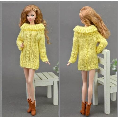 Golden Color Doll Accessories Knitted Woven Handmade Doll Clothes For Barbie Doll Sweater Tops Coat Dress Kids Toy