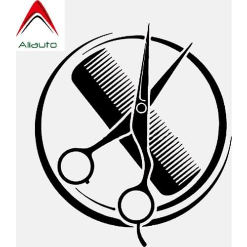 Aliauto Cartoon Car Sticker Comb Scissors Barbershop Beauty Salon Vinyl Motorcycles Decoration Waterproof Decal,14cm*12cm