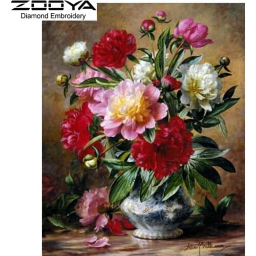 5D DIY Diamond Painting Flower Diamond Painting Cross Stitch Peony Flower Vase Diamond Embroidery Home Decoration CJ278