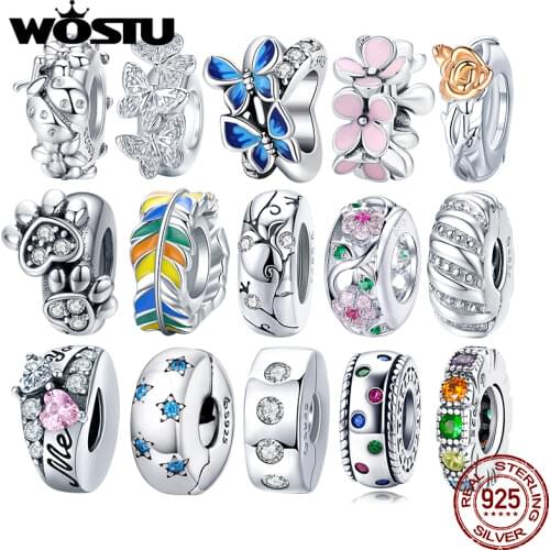 WOSTU Authentic 925 Sterling Silver Zircon Flowers Beads Charms Pendant Fit Bracelets Women Party DIY Fine Jewelry Gift Making