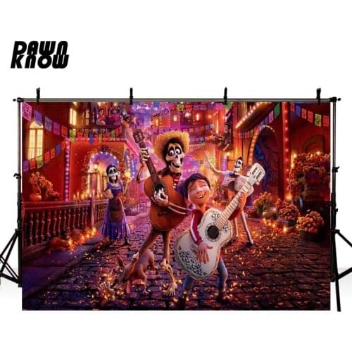 DAWNKNOW Cartoon Coco Miguel Photography Background Photocall Hector Happy Birthday Backdrop Children Photo Studio lv367