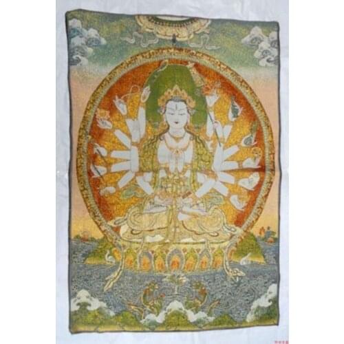 Delicate old Tibetan tangka handwork silk Thousand-hand kwan-yin scroll