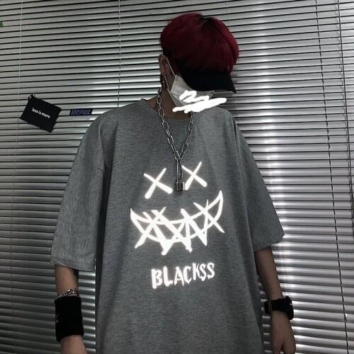 South Korea INS summer Hong Kong style Korean version 3M reflective magic print loose short sleeve T-shirt men and women