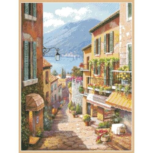 Town Scenery Printed Cross Stitch Patterns Kits Thread Embroidery Needlework Sets 11CT 14CT DIY Crafts Home Decoration Paintings