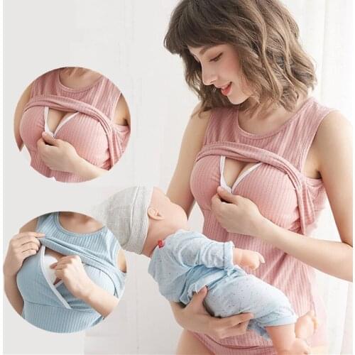 Cotton Pajamas for Maternity Clothes Feeding Bra Nursing Breastfeeding Bras Solid Color Pregnancy Sleeping Wear Easy Feeding Bra