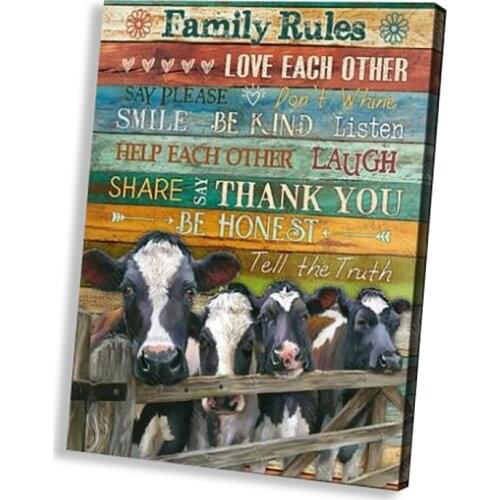 Art Poster Suppliers Animal Cows Canvas Family Rule Love Each Painting Pictures Wall Art Print Room Poster For Office Home Decor