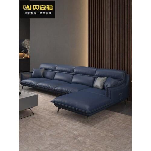Italian minimalist luxury technology large and small house combination living room corner leather sofa
