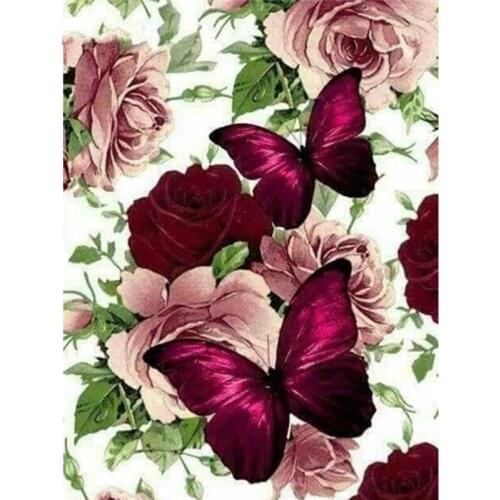 Painting By Numbers DIY Dropshipping 50x65cm Rose Flower Red Butterfly Animal Handmade For Living Room Wall Decor Oil Painting
