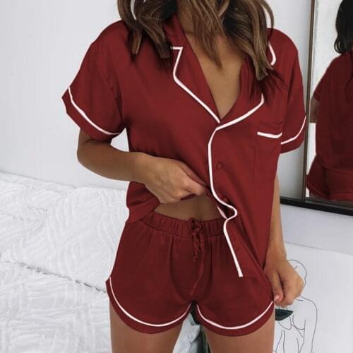 Two Piece Set Buttons Loungewear Short Sleeve Sleepwear Casual Suit Female Plus Size Women Silk Satin 2021 Two Pieces Set G2400