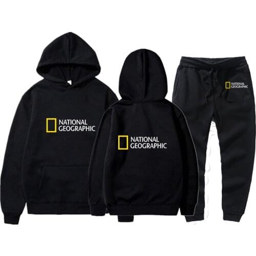National Geographic Fall/Winter Mens Hoodie Pants 2-Piece Set Harajuku Leisure Sports Suit Mens/Womens Sports Shirt Sportswea
