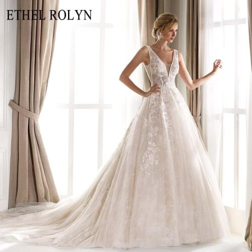 ETHEL ROLYN Lace Wedding Dress 2021 Glamorous Backless V-Neck Appliques Bride Dresses A-Line Bridal Gowns Vestido De Noiva