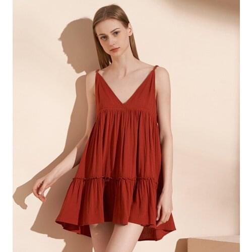 Summer New Nightgown Cotton Strap Sleepwear Sleeveless Backless Gown Solid Simplicity Nightwear Loose Flexible Bandage Homedress