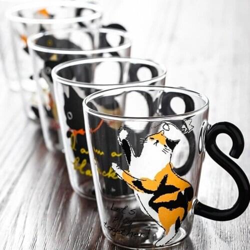 Ins Hot Cute Creative Cat Household Milk Coffee Fruit Juice Cup Water Glass Tea Mug Cartoon Kitty for Birthday Present Gift