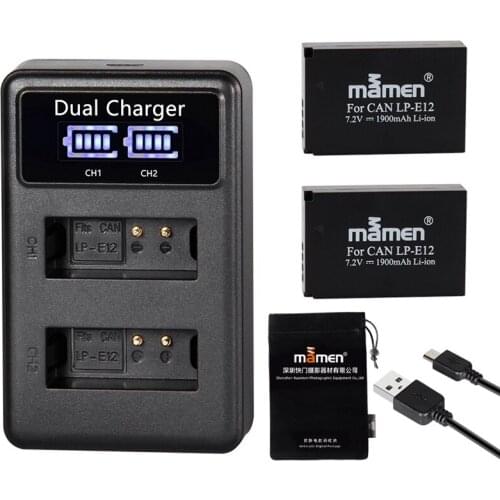 Mamen 1900MAh Rechargeable LP-E12 LPE12 LP E12 Digital Camera Battery + LCD USB Charger for Canon 100D Kiss X7 Rebel SL1 M10 M50