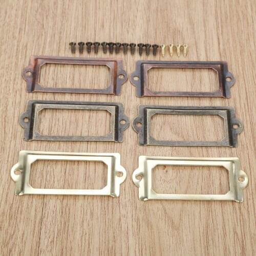 5Pcs Antique Brass Metal Label Pull Frame Handle File Name Card Holder For Furniture Cabinet Drawer Box Case Bin 70*33mm