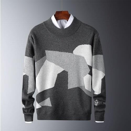 2020 Mens Casual Sweater Fit Knitted Patchwork Color Mens Slim Sweaters Cotton Long Sleeve Round Collar Male Warm Pullovers