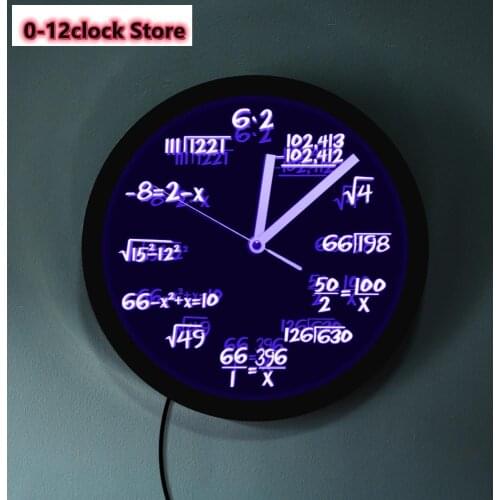 Luminous LED Neon Effect Wall Clock Math Formula Pop Equation Math Wall Clock With LED illumination For Math Lover