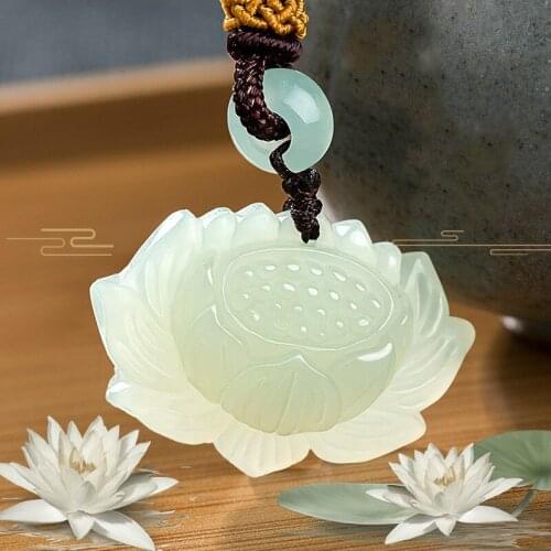 Natural Chinese HeTian White Jade Pendant Hand-Carved Lotus Beads Necklace Fashion Charm Jewelry for Men Women Auspicious Gifts
