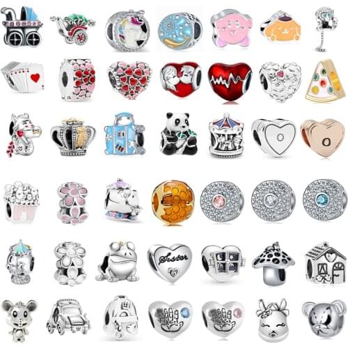 New Fashion Original Inlay Brick Pink Purple Green Beaded Pandora Cute Animal Pizza Beads Suitable for Womens Jewelry Gifts