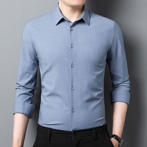 Spring new long-sleeved shirt male bamboo fiber Korean version of self-cultivation business casual professional Mens social