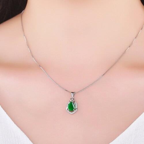 2018 New Fashion Red Green Stone Pendant Necklace Heart Crystal Drop Design Pendant For Women Rhodium Jewelry