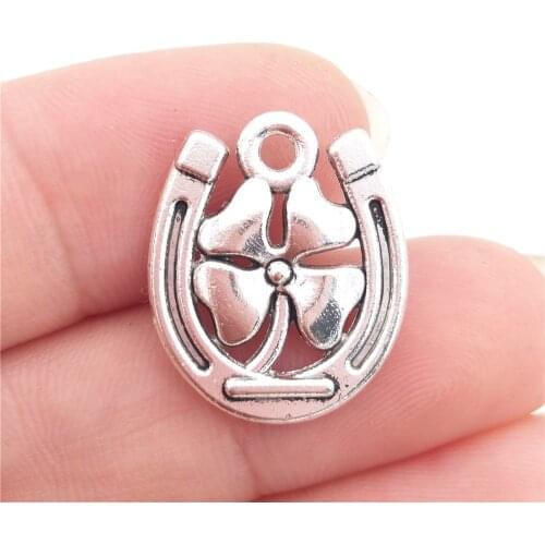 BULK 30 Zinc Alloy Horseshoe with Four Leaf Clover Charms Good Luck Charm DIY Jewelry Findings 15*18mm 1.6g