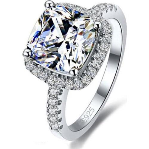 Luxury Geniune 925 Sterling Silver Wedding Engagement Rings Stone Cubic Zirconia Jewelry For Bridal Big Promotion