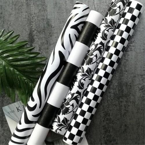 Modern 45cmx10m PVC Black White Striped Self-adhesive Wallpaper Contract Wall Sticker for Kitchen Bathroom Furniture Household