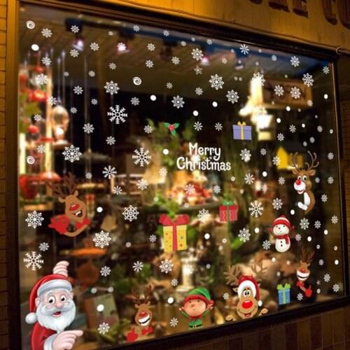 Removable Christmas PVC Static Sticker Santa Elk Window Wall Glass Snowflake Decals Home New Year Murals Decorations 2021
