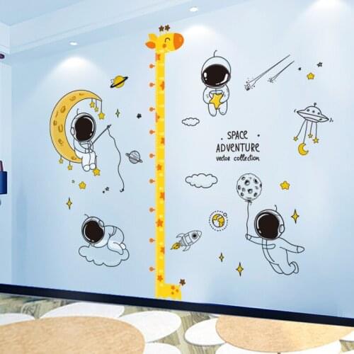 [SHIJUEHEZI] Outer Space Astronaut Wall Stickers DIY Giraffe Animal Mural Decals for Kids Rooms Baby Bedroom Home Decoration